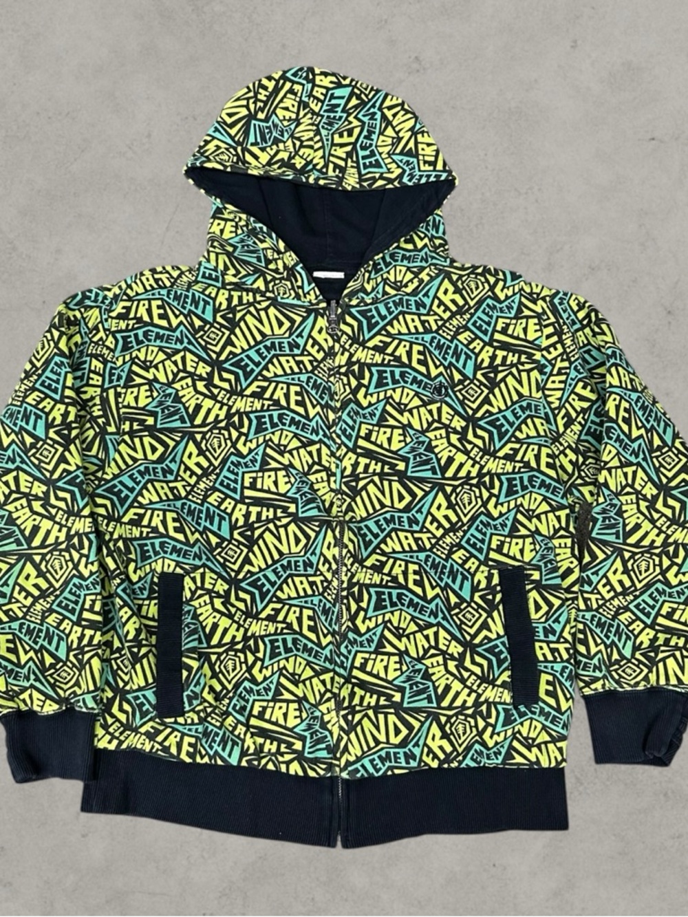 Element Hoodie Men Small Green Y2K Aop Grunge Mallgoth Emo 2000s Skater Graffiti